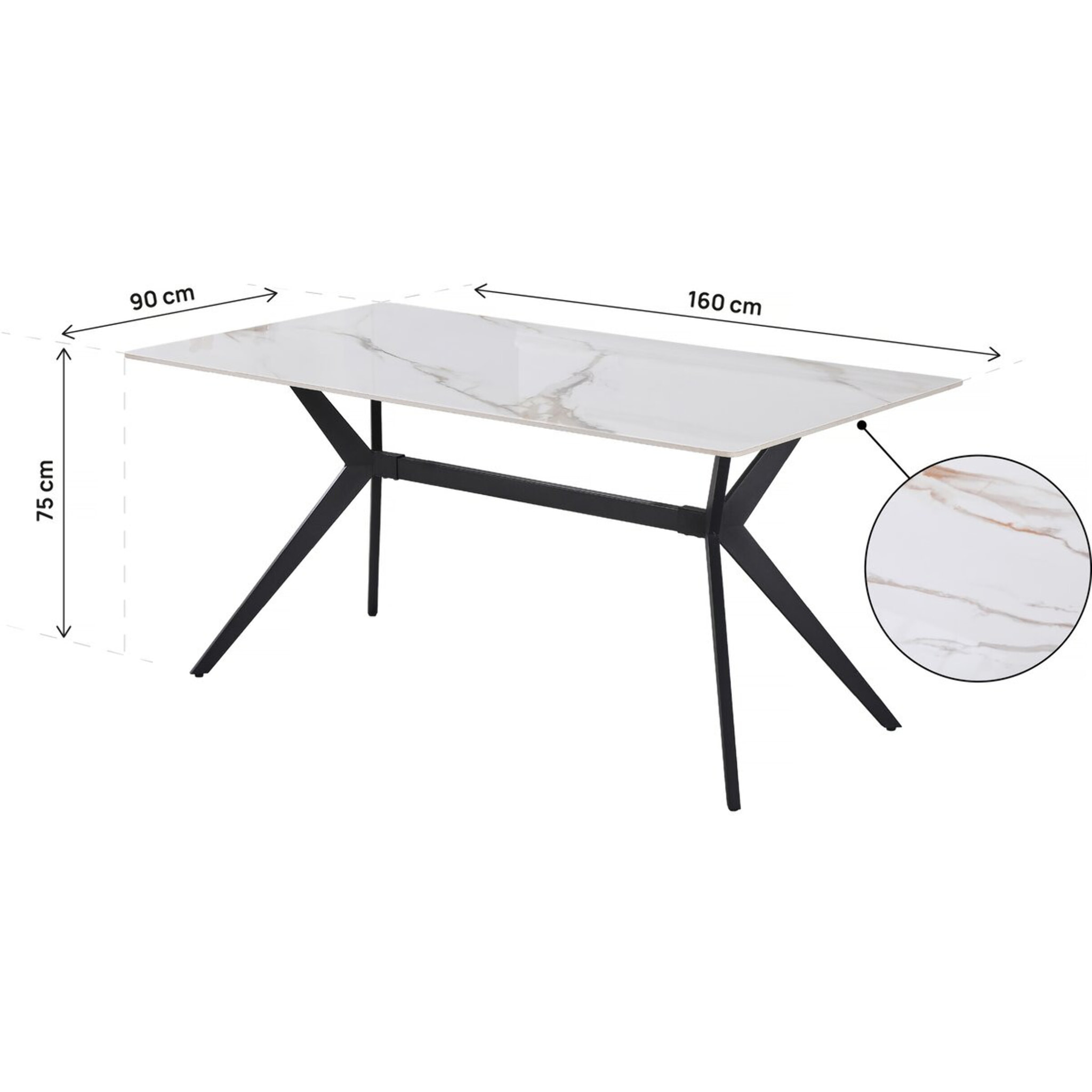 Table à manger en céramique "Boreal" - 4 à 6 personnes - 160 cm - Blanc