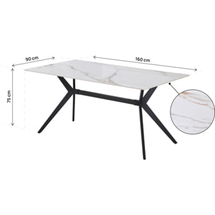 Table à manger en céramique "Boreal" - 4 à 6 personnes - 160 cm - Blanc