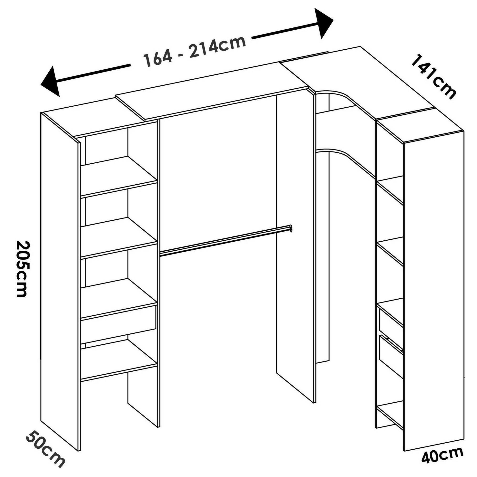 Guardaroba grande Pali, Mobile camera da letto, Cabina armadio portabiti, Armadio appendiabiti, 214x141 h205 cm, Bianco