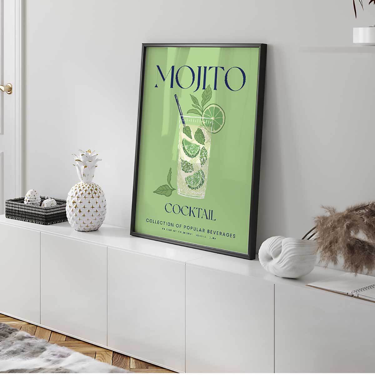 Affiche encadrée Mojito illustration verte Affiche + cadre en métal - Noir