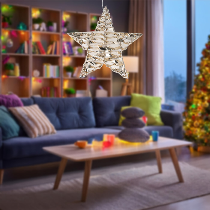 estrella metálica decorativa luminosa con 40 micro led blanco cálido de diseño retorcido 30x8x30cm