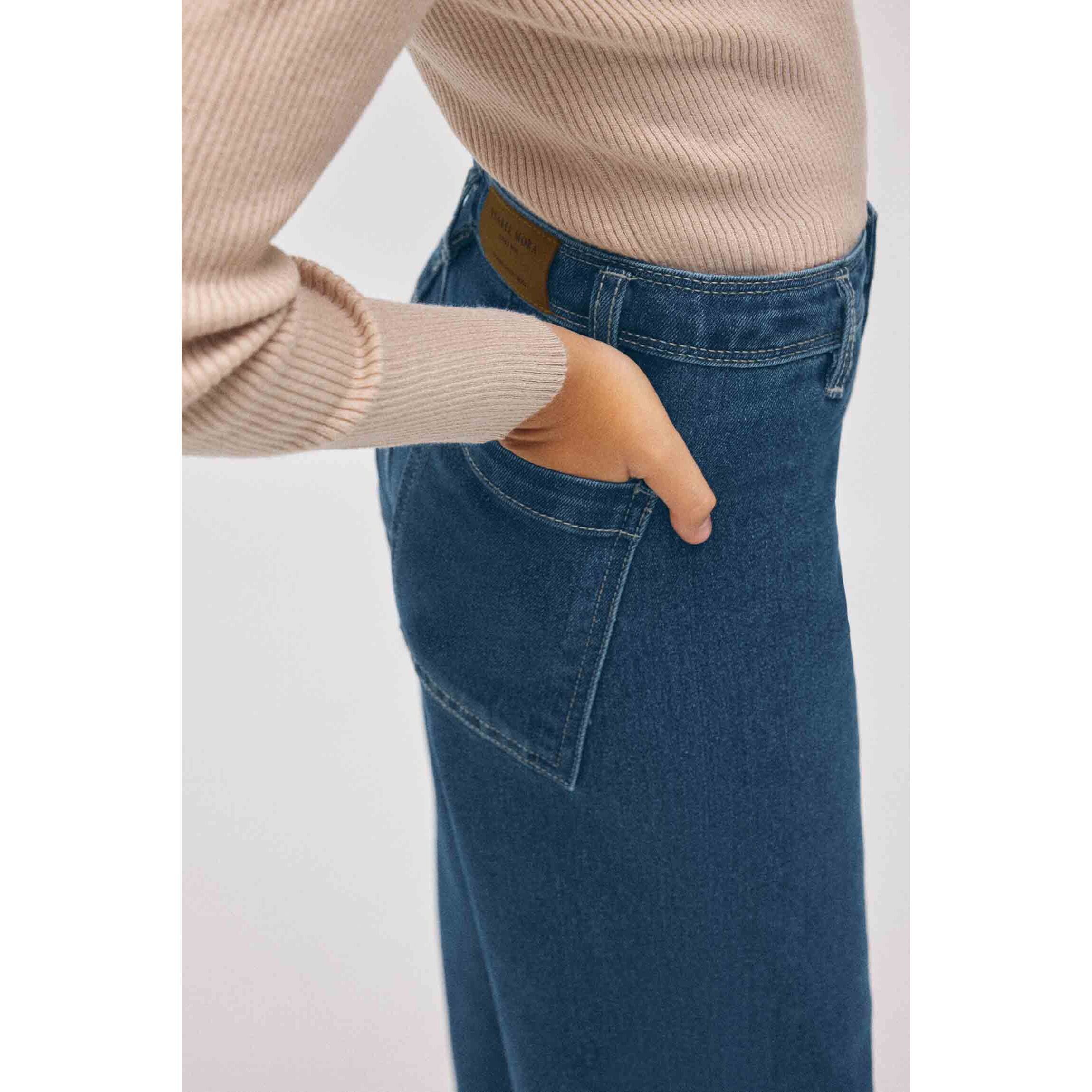 Pantaloni da bambina in denim blu navy a gamba larga