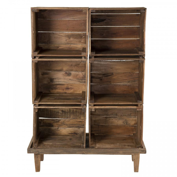NOLAN - Meuble de rangement 6 caisses marron bois Mahogany - Esprit Brocante