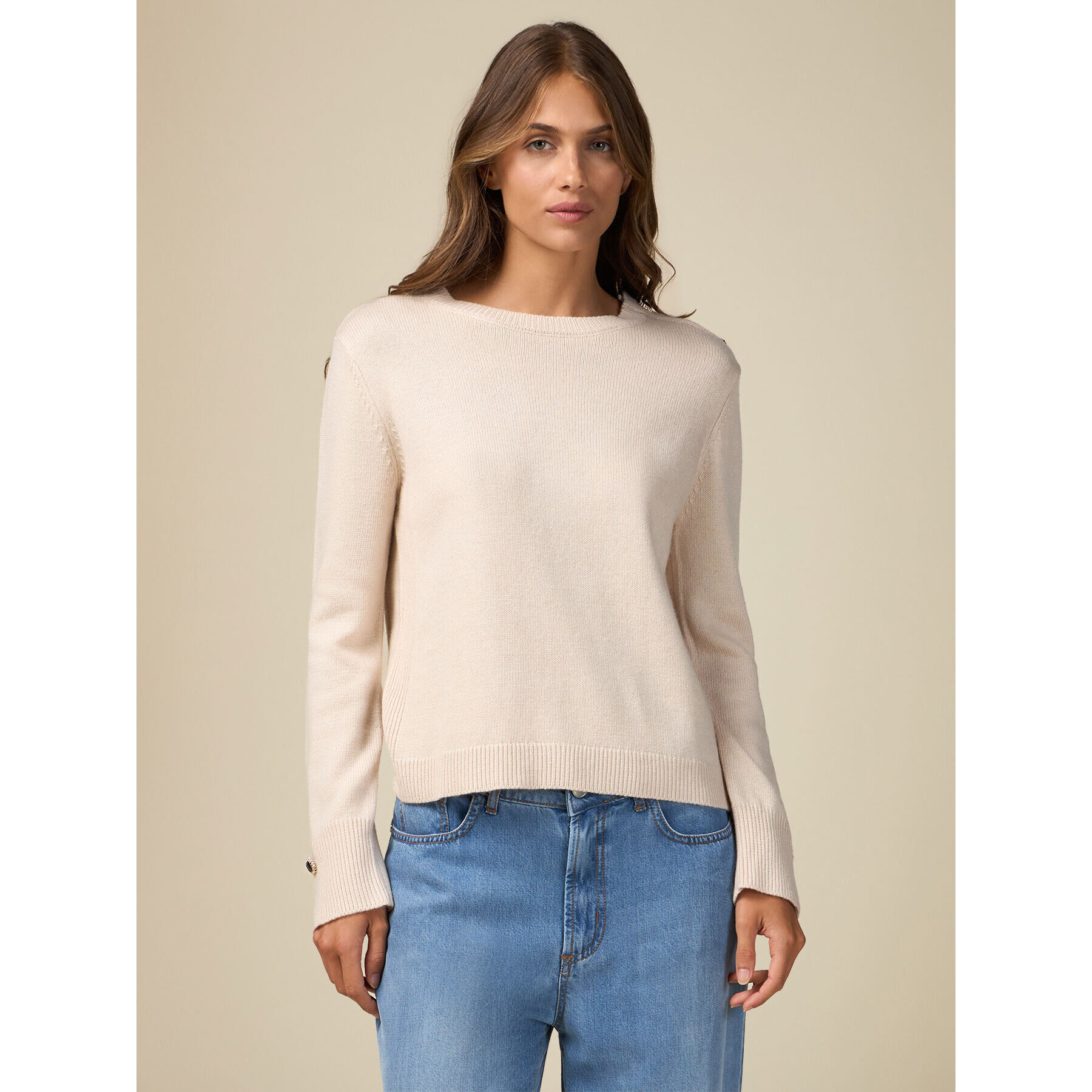 Oltre - Maglia misto cashmere con bottoni gioiello - Beige