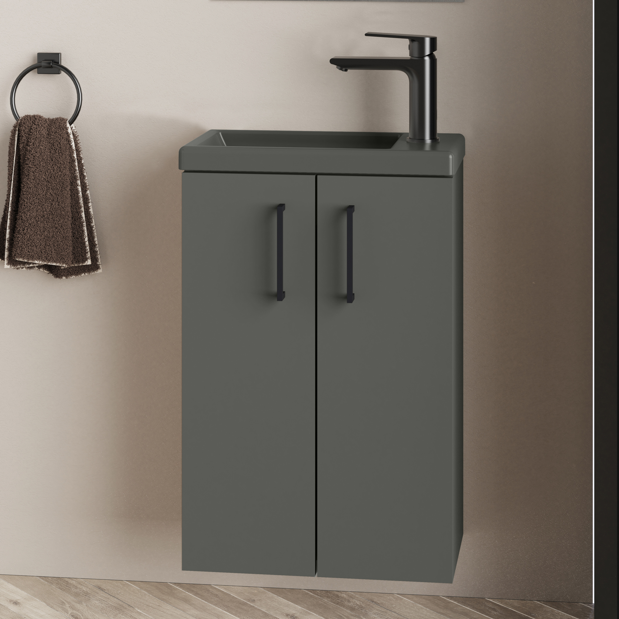 Ensemble de salle de bain LAVEMAINS MONO COLOR, Alday, 40 cm, anthracite