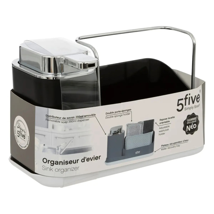 Organiseur évier avec distributeur 300ml Gris noir Néo