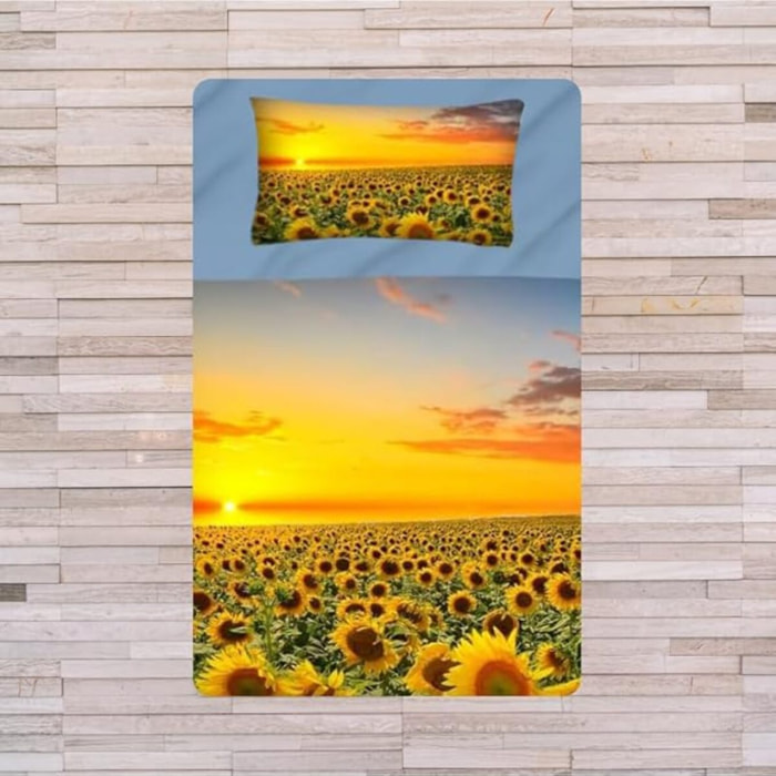 INTRECCI Set Lenzuola Una Piazza e Mezza in Cotone, Stampa Alta Qualità, Lenzuolo Sotto + Lenzuolo Sopra + 1 Federa, Comfort, per Pelli Sensibili, non Stringe in Lavatrice. Fantasia: Sunflowers