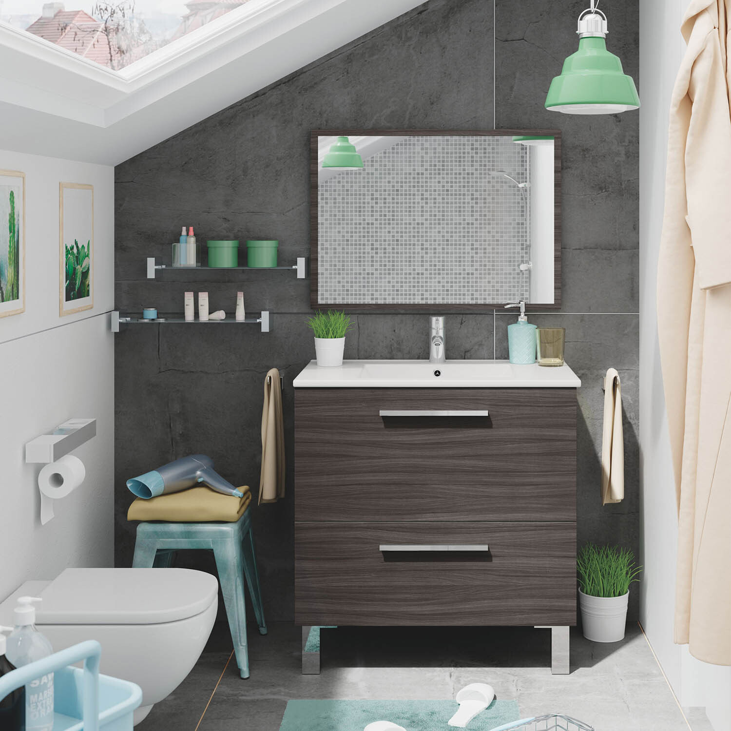 Mueble baño luis 1p1c 80cm gris ceniza con espejo, sin lavabo