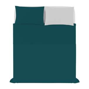 COMPLETO LETTO NATURAL COLOR, 100% Cotone, Made in Italy - VERDE PETROLIO/GRIGIO CHIARO