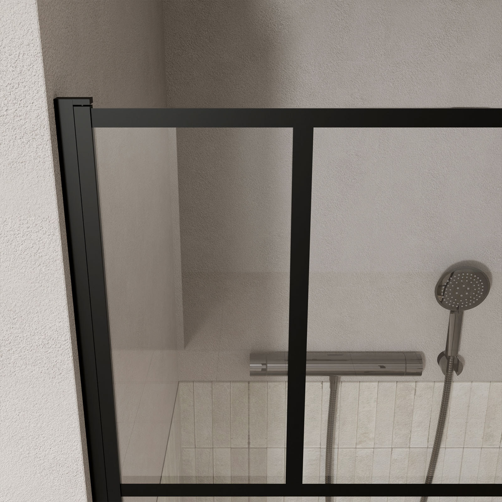 Porte de douche Pivotante 70x180 cm Sérigraphie Noire Motif Brique - Verre Anticalcaire 8mm