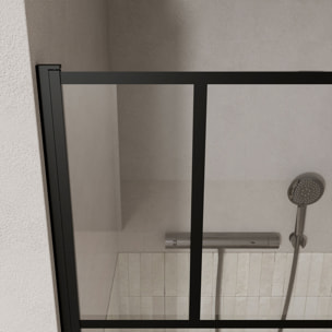 Porte de douche Pivotante 70x180 cm Sérigraphie Noire Motif Brique - Verre Anticalcaire 8mm
