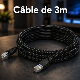 Câble Ethernet ADEQWAT RJ45 3M Droit CAT8 noir