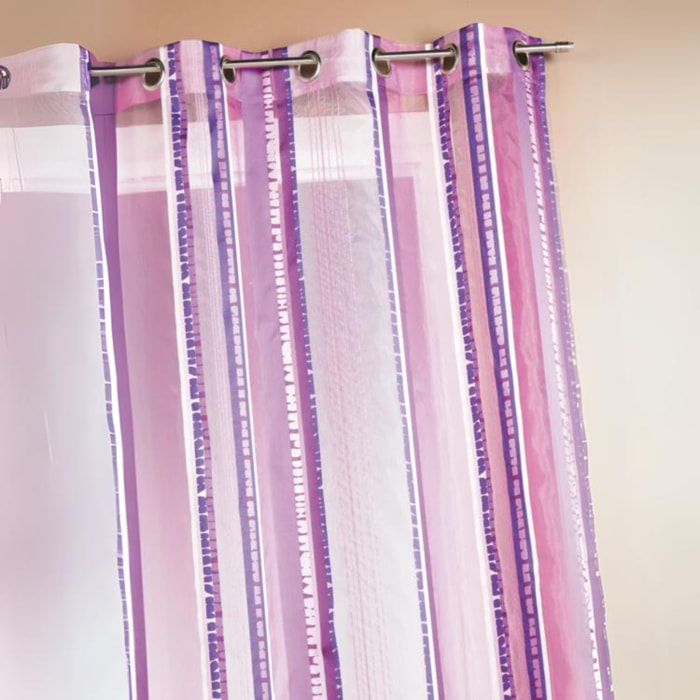 Voilage en organza jacquard à rayures verticales colorées - Prune