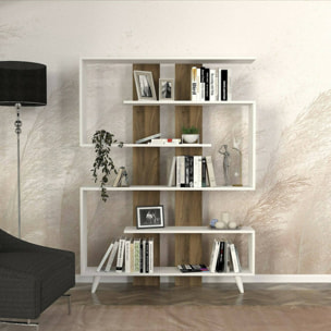 Libreria Dmandell, Scaffale da ufficio, Mobile portalibri, Biblioteca, 120x20h162 cm, Bianco e Noce