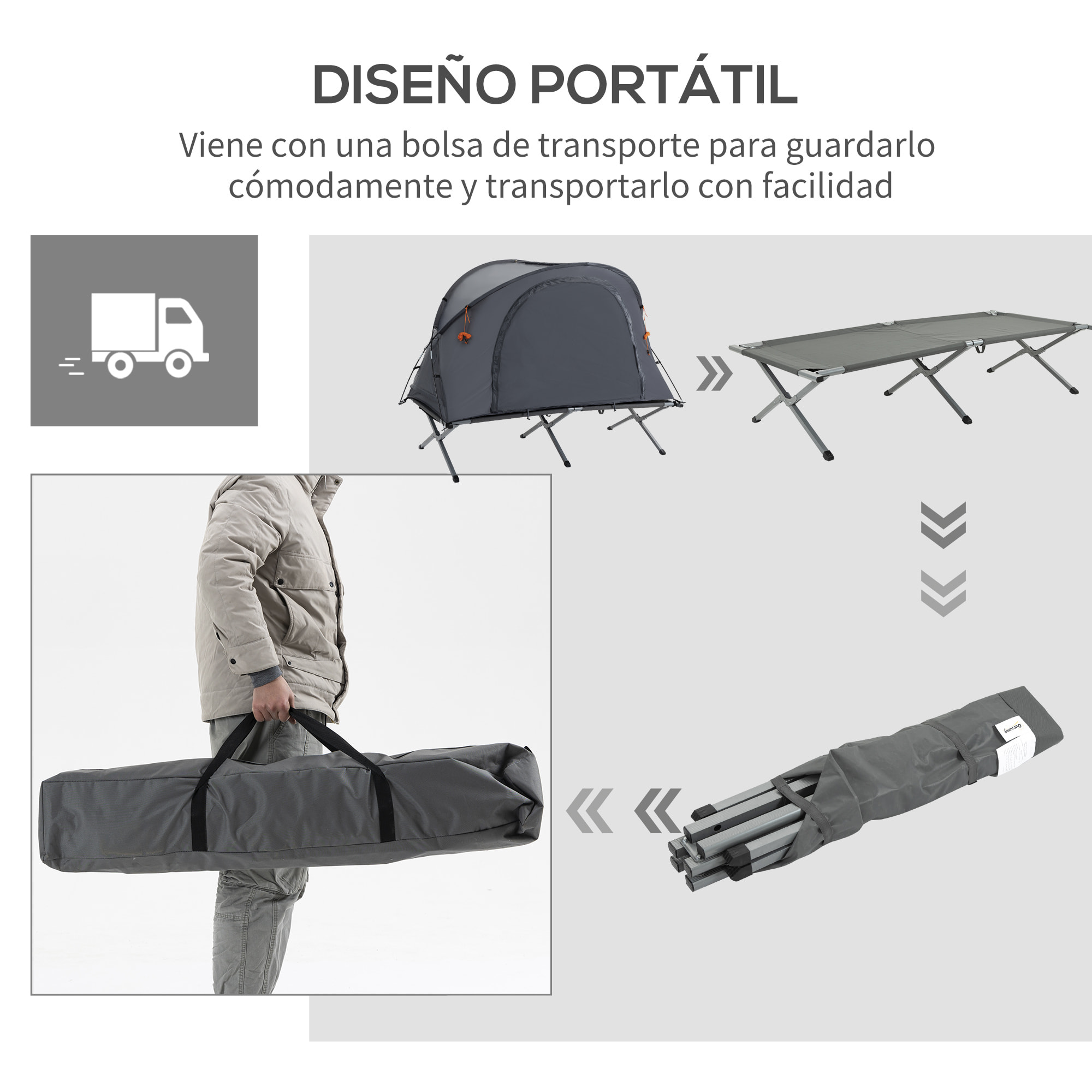 Cama de Camping con Tienda 3 en 1 Tienda de Campaña Elevada con Tienda Cama Colchón Hinchable y Bolsa de Transporte para Senderismo 200x86x147 cm Gris