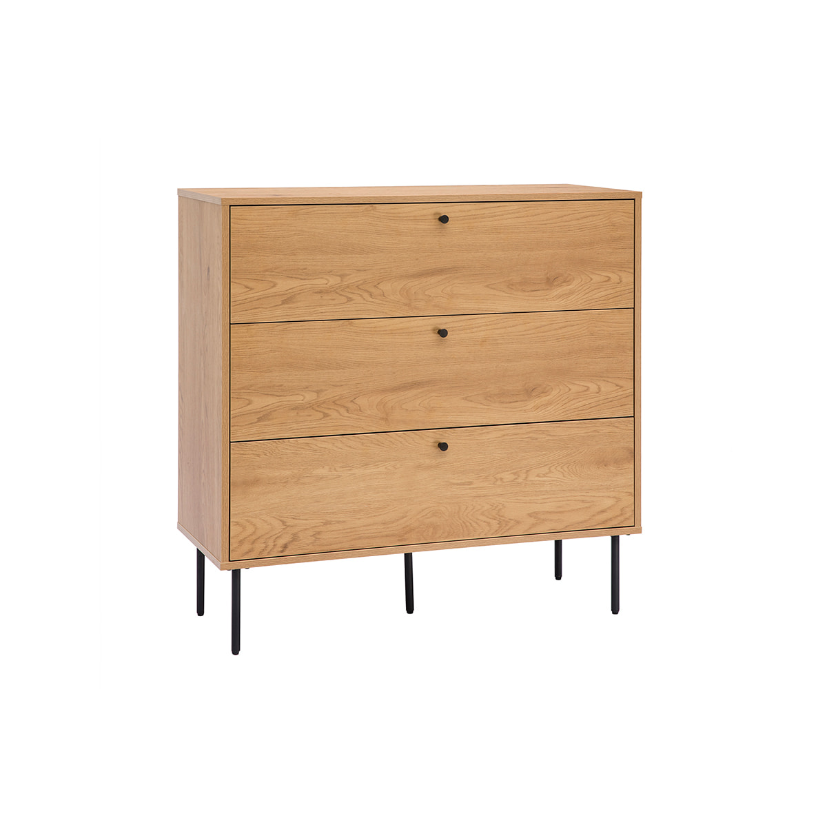 Commode finition bois clair chêne et pieds métal noir 3 tiroirs L100 cm PERNELLE