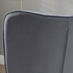 Fauteuil design à oreilles avec repose-pieds métal doré velours gris