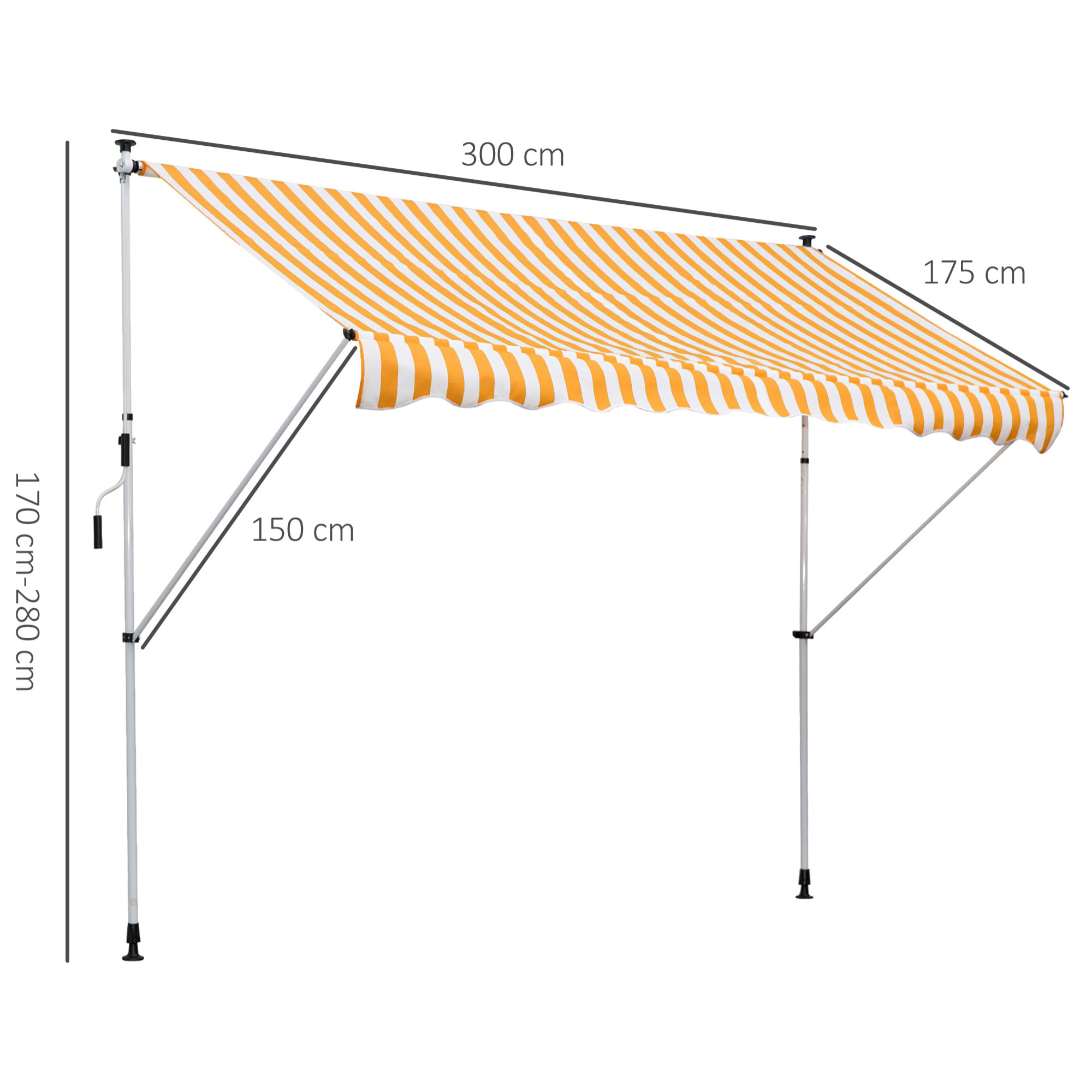 Toldo Portátil Balcón Plegable de Aluminio 3x1.5m Amarillo