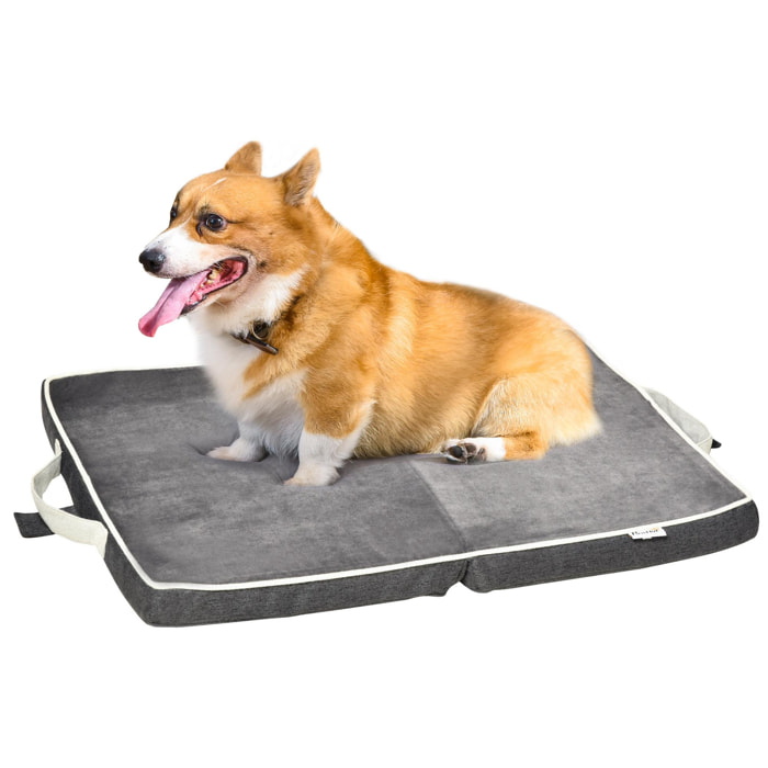 Coussin matelas chien ou chat lit pliable portable déhoussable lavable velours mousse à mémoire de forme gris