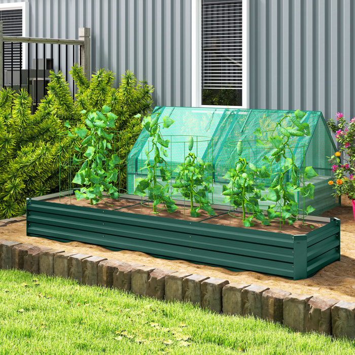 Jardinera Exterior Grande Rectangular de Acero Galvanizado, Huerto Urbano para Cultivar Plantas Hierba, Macetero Grande Exterior con Base Abierta Resistente a la Intemperie 240x60x30 cm Verde