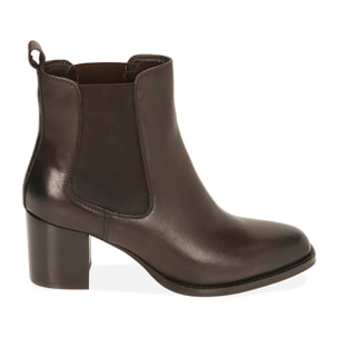 Botines Chelsea de piel marrón oscuro, tacón de 6,5 cm