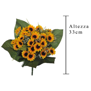 Bouquet Di Girasoli Con 12 Fiori. Altezza 33 Cm - Pezzi 4 - 27X33X27cm - Colore: Giallo - Bianchi Dino - Fiori Artificiali