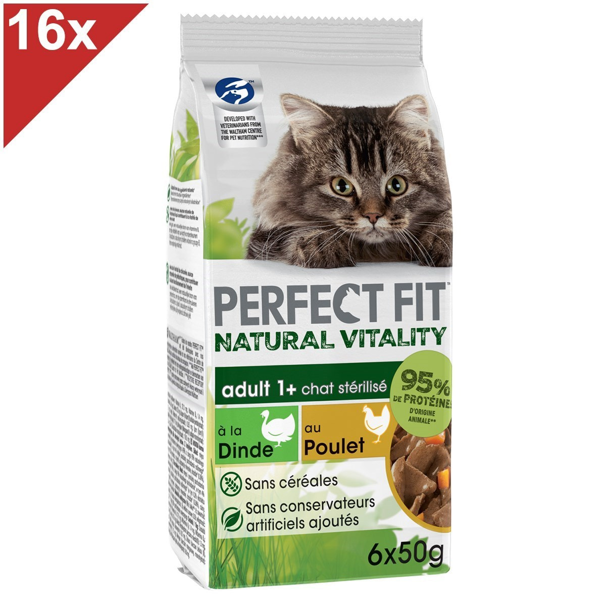 PERFECT FIT Natural Vitality 96 Sachets fraîcheur poulet dinde chat 50g (16x6)