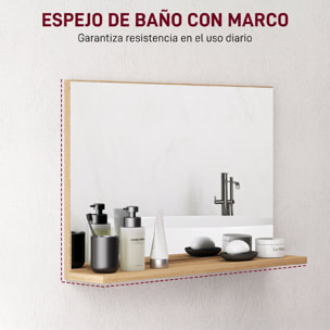Espejo de Baño con Estante Abierto, Espejo de Pared, Estilo Moderno, para Entrada, Pasillo, 60x12x40 cm, Madera Natural