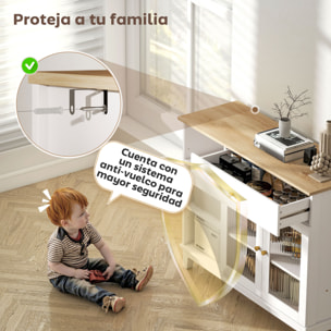 Aparador 2 Puertas de Vidrio Aparador para Salón Moderno con Cajón Compartimentos Abiertos y Estantes Ajustables para Comedor Entrada Blanco 100x35x80,3 cm