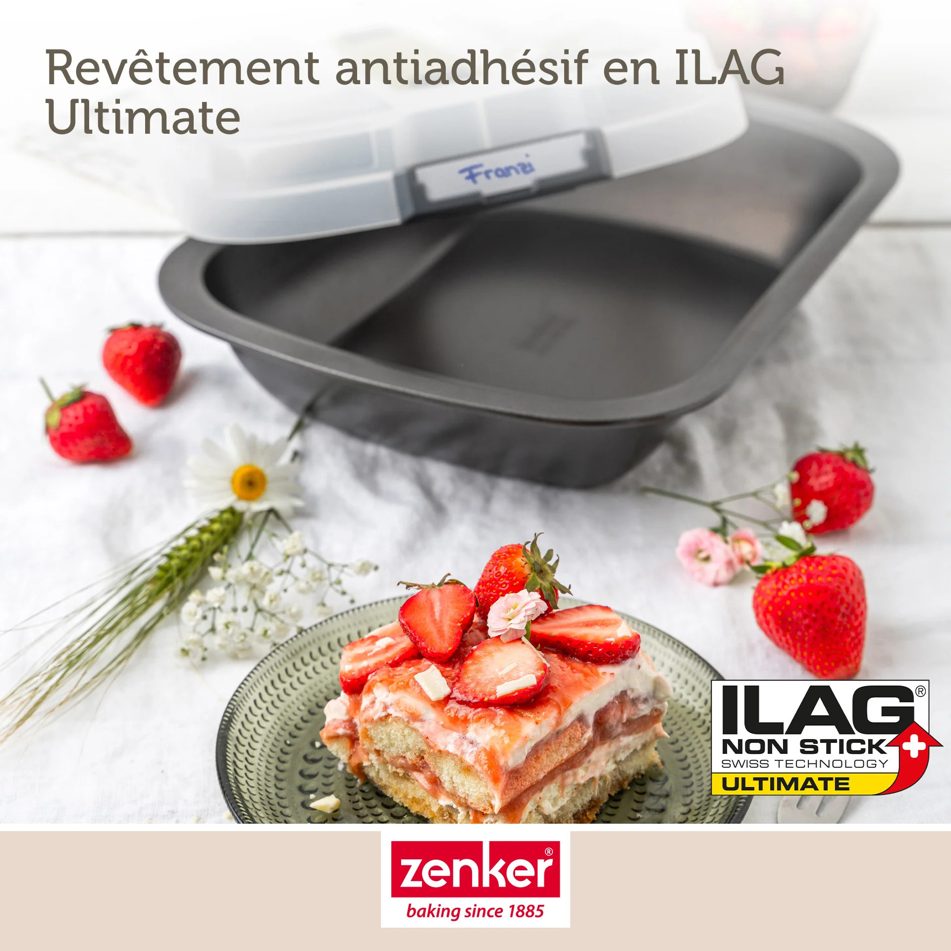 Ensemble de 2 Moules à gâteaux rectangulaire avec couvercle de transport 34 x 24 cm Zenker Bake Click and Go