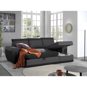 Milan - Canapé d'angle réversible - 4 places - Convertible avec coffre - En simili et tissu - Noir / Gris