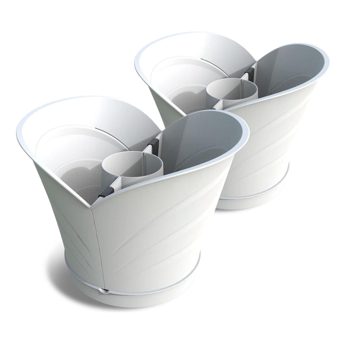 Tulipano - Set di 2 vasi con foro centrale. Vasi da esterno. Colore bianco. Made in Italy.