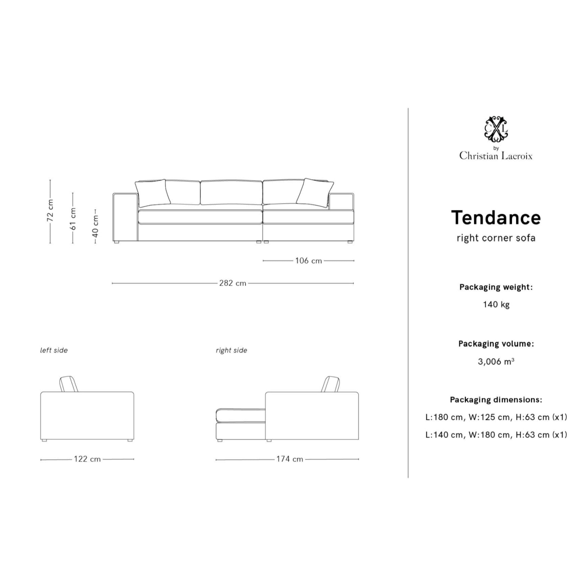 Canapé d'angle droit "Tendance" 5 places en tissu structurel menthe