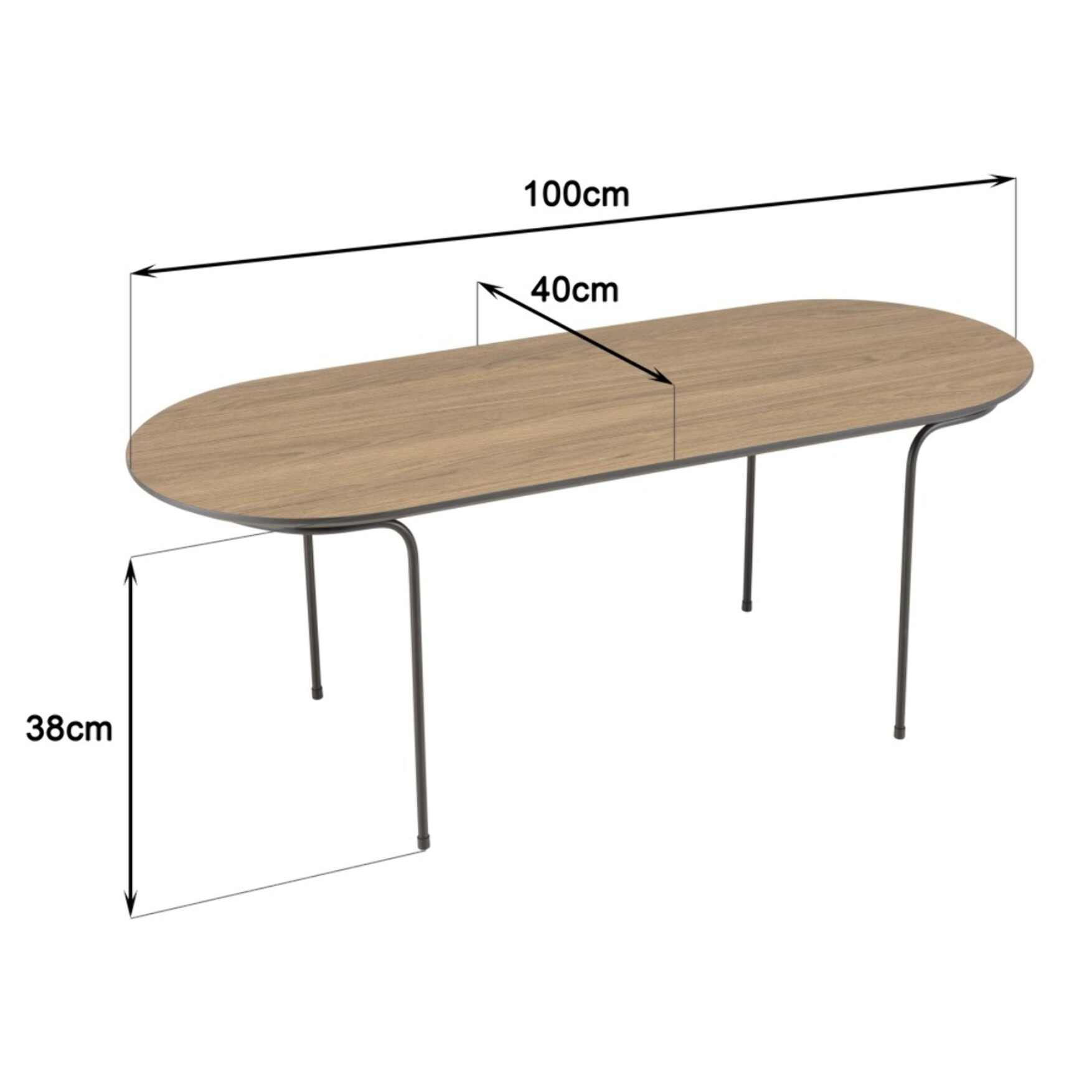 JULIA - Table basse rect. angles arrondis 100x40cm mocha pieds métal