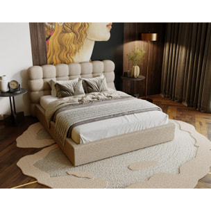 Lotus - lit coffre - 140x200 cm - sommier inclus - en tissu bouclette - Taupe