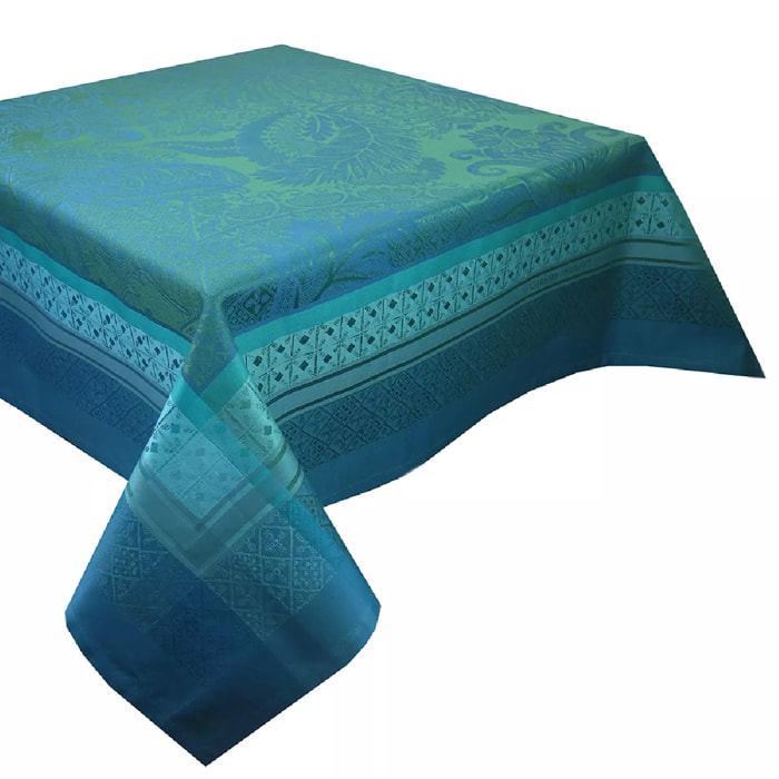 Nappe anti tache pur coton motif jacquard Isaphire emeraude