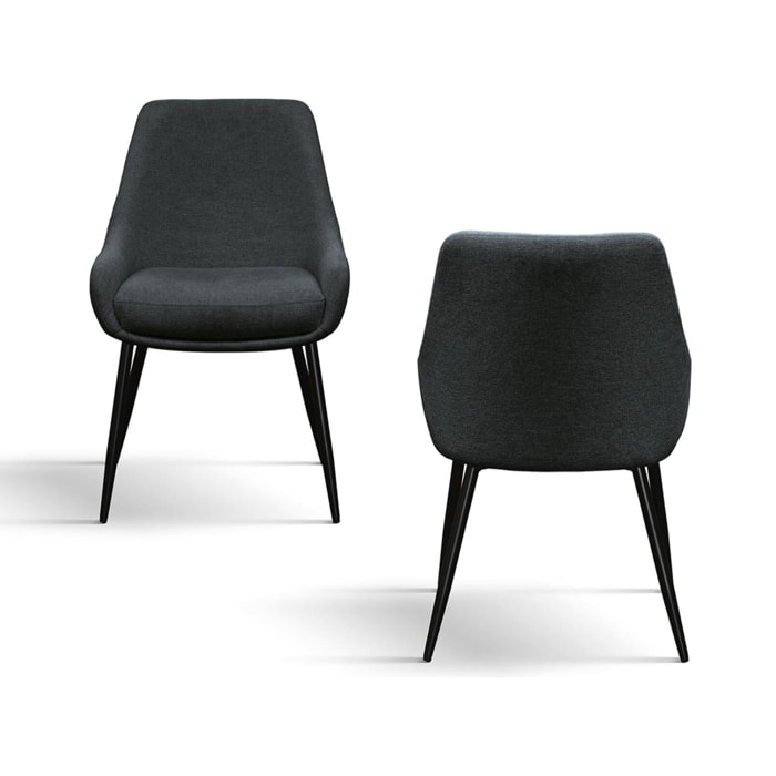 Set di 2 sedie TALLINN in tessuto antracite e gambe in metallo nero opaco, con braccioli