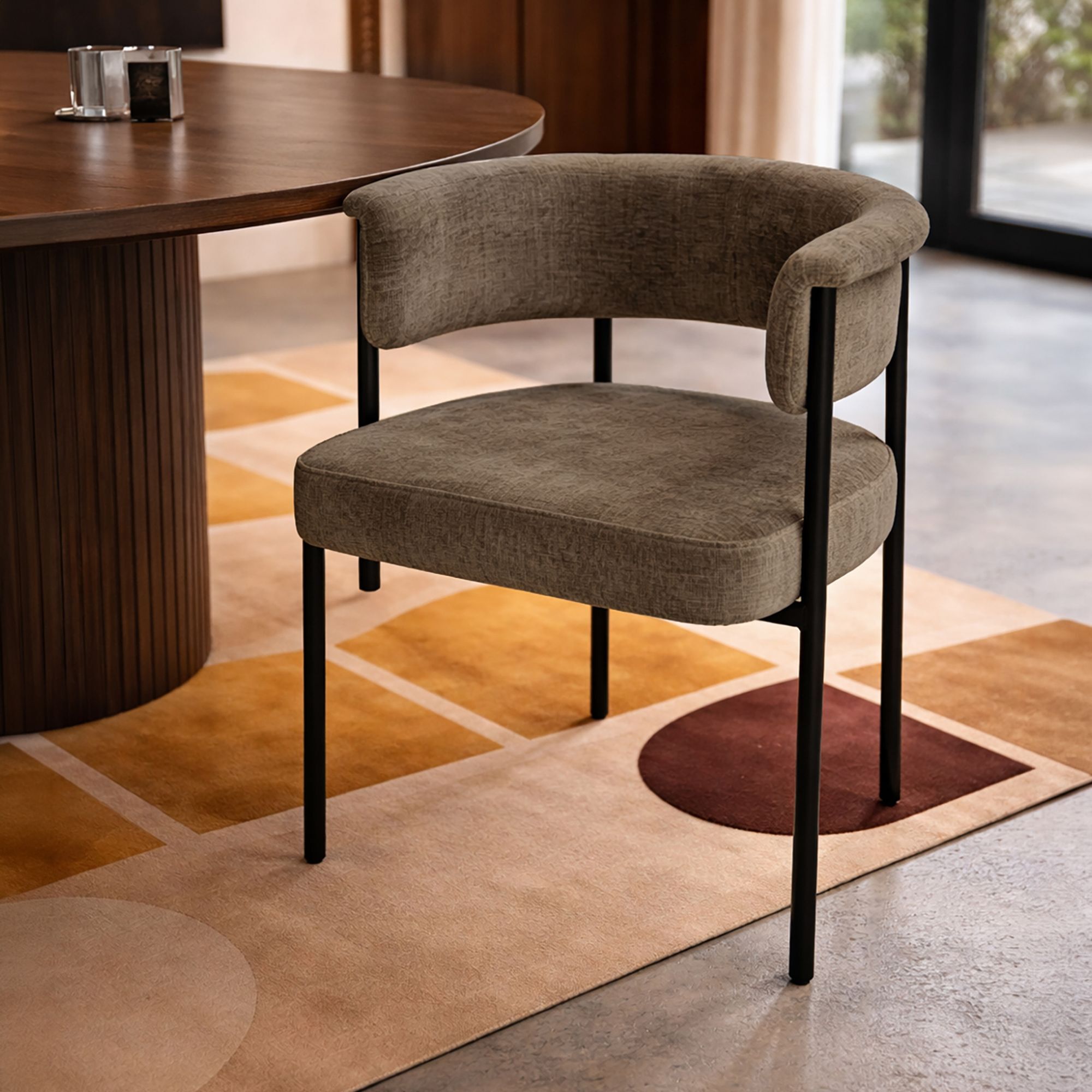 Lot de 2 fauteuils en métal noir et tissu marron café COLETTE