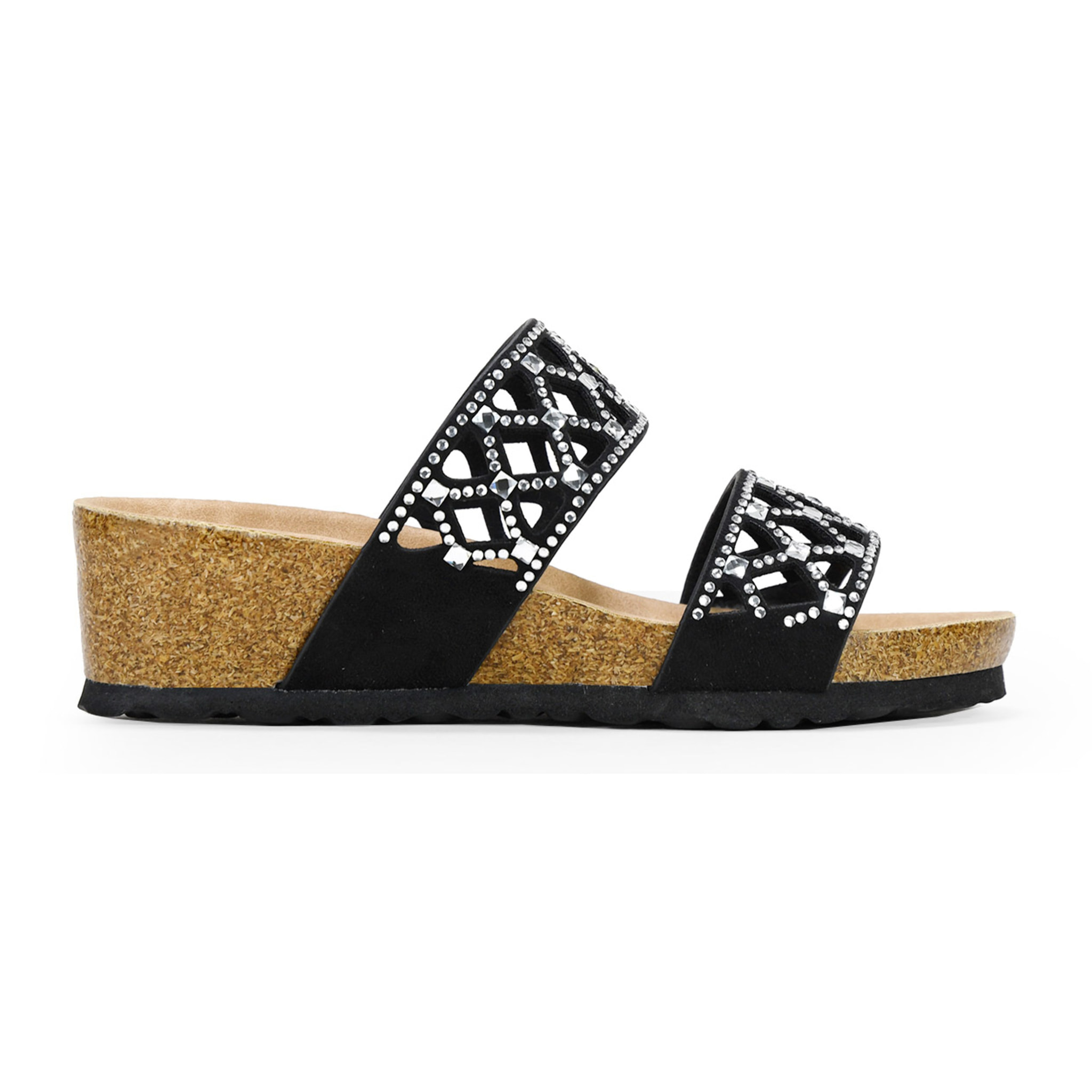 Sandalias con cuña negras con brillantes
