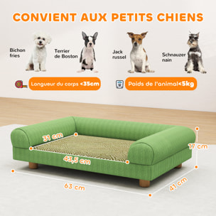 Canapé chien style nordique velours côtelé avec accoudoirs dossier dim. 63x41x17cm bois vert