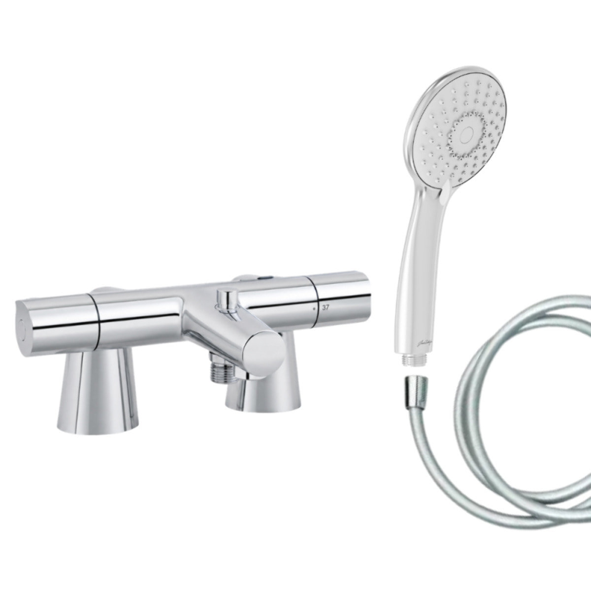 Mitigeur baignoire Simone + pommeau de douche Juliette + flexible de douche lisse + colonnettes