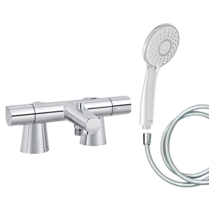 Mitigeur baignoire Simone + pommeau de douche Juliette + flexible de douche lisse + colonnettes