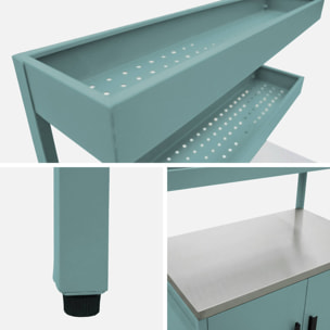 Cuisine d'extérieure en acier bleu gris avec 2 étagères suspendues et 2 portes L80cm