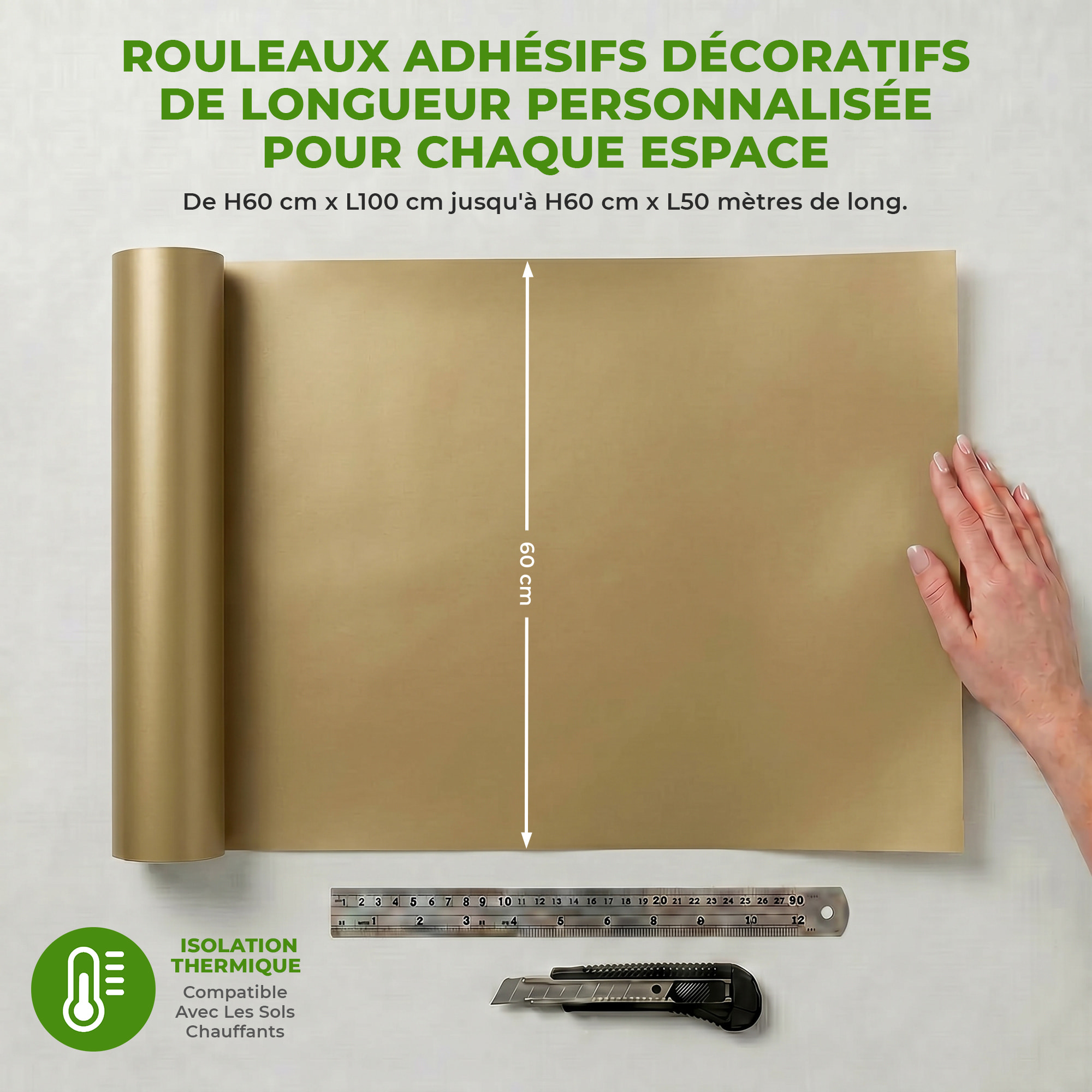 Rouleau adhésif décoratif Vinyle au Mètre - Marron clair - Sticker Lavable Imperméable Mur Cuisine Meubles