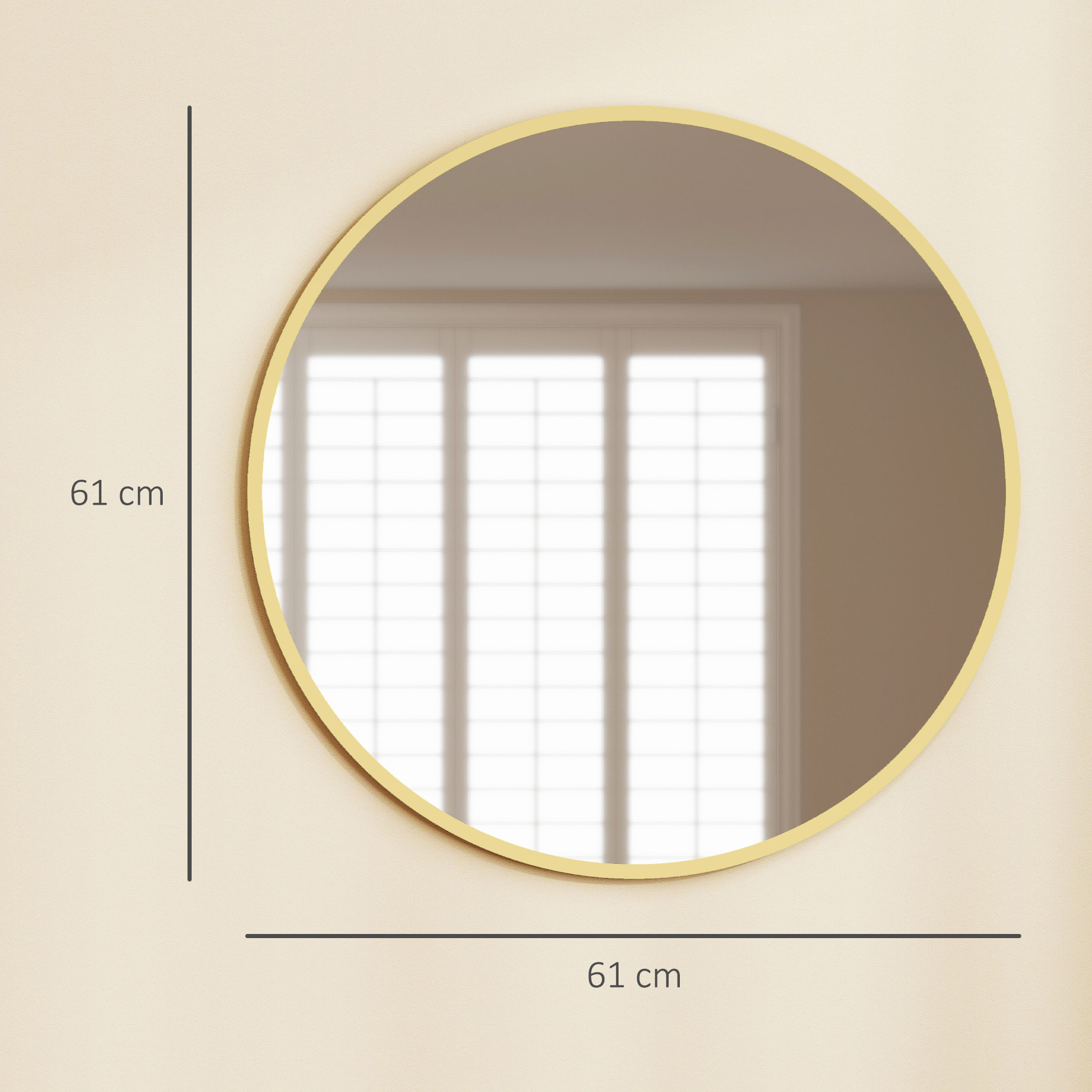 Miroir mural rond design cadre métal doré dia. 61 cm