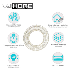 anillo metálico luminoso con 1800 micro led blanco cálido 58x13x58cm