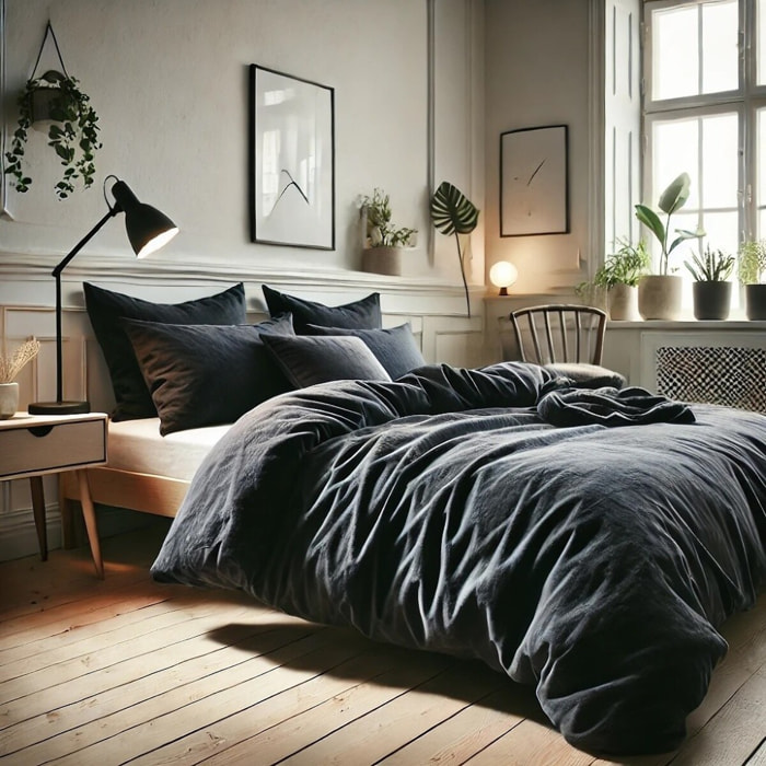 Parure Housse De Couette + 1 taie 100% Coton 57fils Gris FoncÉ