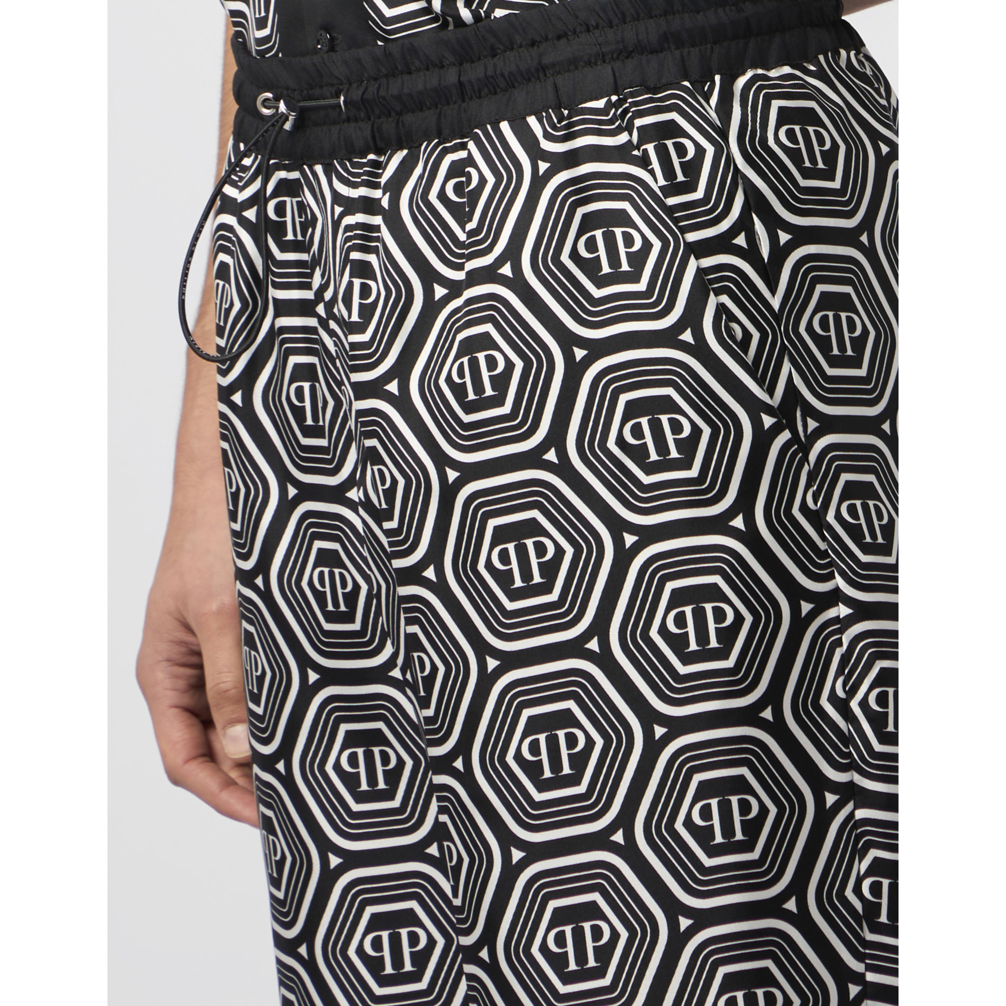 PHILIPP PLEIN Silk Drawstring Shorts Monogram 70's