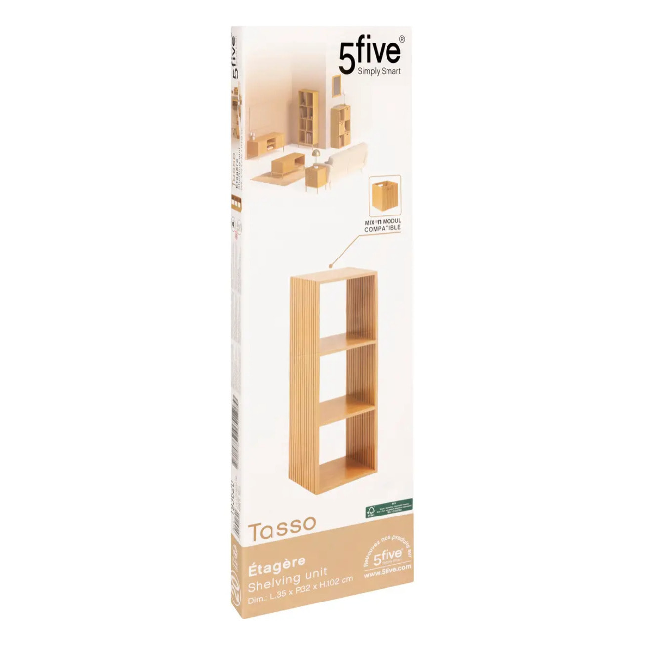 Étagère 3 cases "Tasso" effet bois naturel