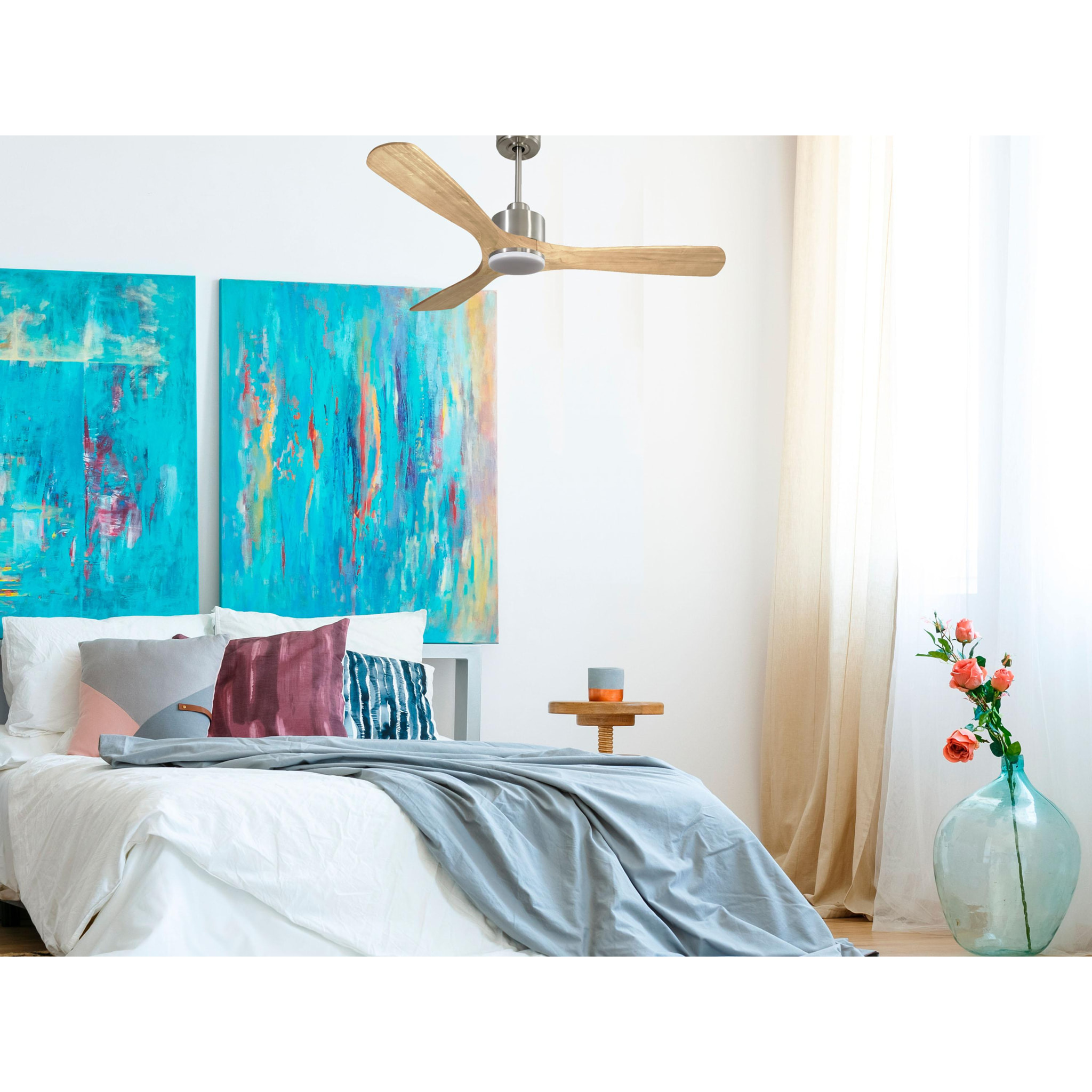 Ventilador de techo Modo Invierno/Verano Termostato Dimable Wifi Motor DC Techos Inclinados Mando a Distancia Luz tres tonos Hypersilence Memoria Vendible Shopify (AUTOMATICO) ParosD132C03LED65060 PURLINE